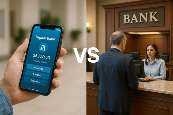 Comparativo entre bancos digitais e bancos tradicionais em 2025.
